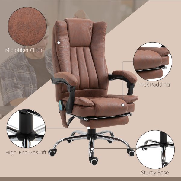 High Back Vibration Massage Office Chair, Executive Office Chair, Heated Reclining Leathaire Fabric Chair w/ Footrest, Brown | Vinsetto - Image 6