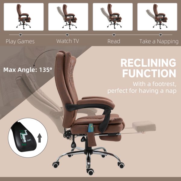 High Back Vibration Massage Office Chair, Executive Office Chair, Heated Reclining Leathaire Fabric Chair w/ Footrest, Brown | Vinsetto - Image 8