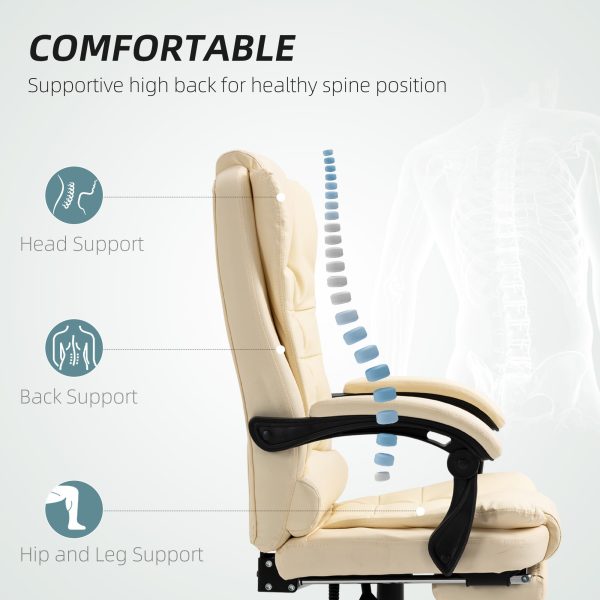Executive Office Chair, Home Office Chair with Swivel Wheels, Reclining Backrest, Retractable Footrest, Cream White - Image 5