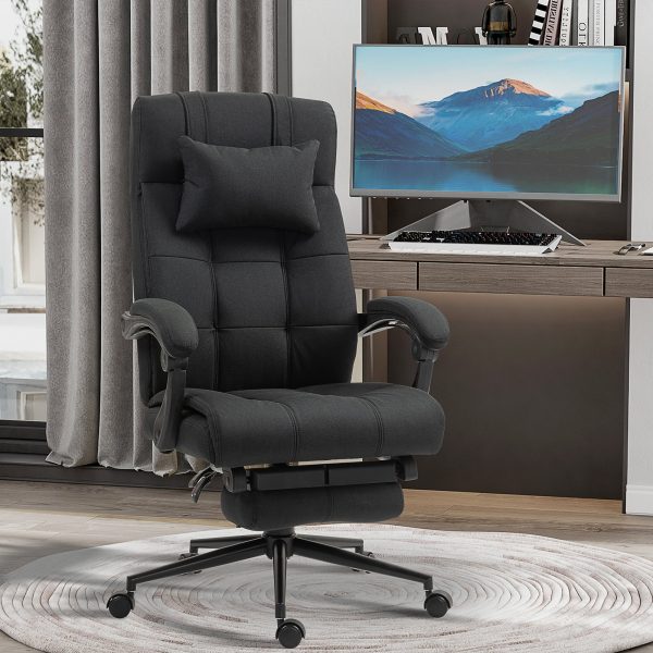 Office Desk Chair with Footrest, Headrest Pillow, Home Office Chair with Reclining Backrest, Swivel Wheels, Black - Image 2