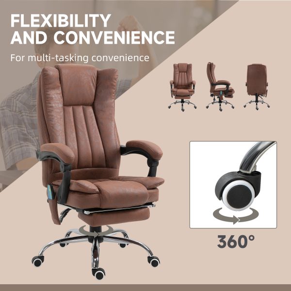 High Back Vibration Massage Office Chair, Executive Office Chair, Heated Reclining Leathaire Fabric Chair w/ Footrest, Brown | Vinsetto - Image 4