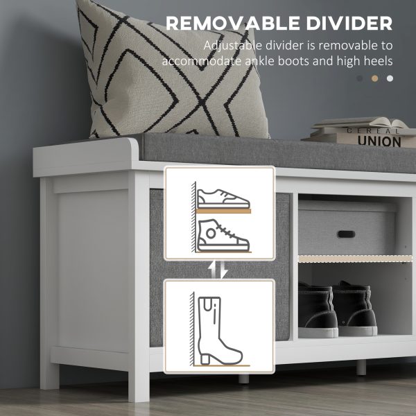 Shoe Bench w/ Seat, Shoe Storage Bench w/ Cushion, 2 Drawers and Adjustable Shelf for Entryway, Hallway, Living Room, Bedroom, White | HOMCOM - Image 6