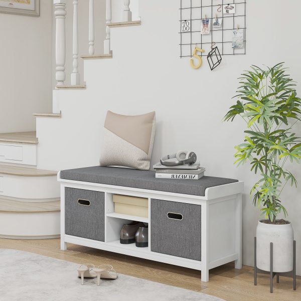 Shoe Bench w/ Seat, Shoe Storage Bench w/ Cushion, 2 Drawers and Adjustable Shelf for Entryway, Hallway, Living Room, Bedroom, White | HOMCOM - Image 9