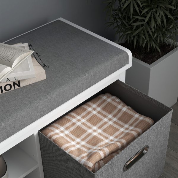 Shoe Bench w/ Seat, Shoe Storage Bench w/ Cushion, 2 Drawers and Adjustable Shelf for Entryway, Hallway, Living Room, Bedroom, White | HOMCOM - Image 7