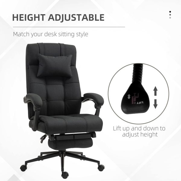 Office Desk Chair with Footrest, Headrest Pillow, Home Office Chair with Reclining Backrest, Swivel Wheels, Black - Image 4
