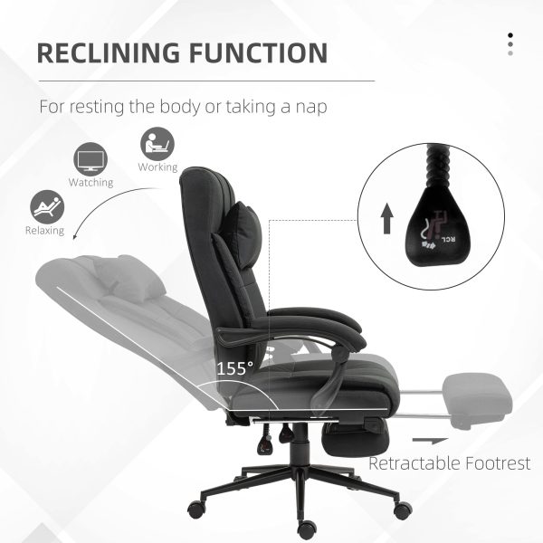 Office Desk Chair with Footrest, Headrest Pillow, Home Office Chair with Reclining Backrest, Swivel Wheels, Black - Image 5
