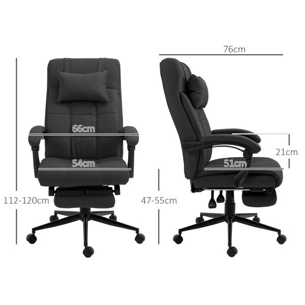Office Desk Chair with Footrest, Headrest Pillow, Home Office Chair with Reclining Backrest, Swivel Wheels, Black - Image 3