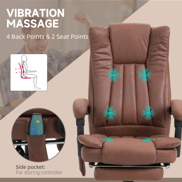 High Back Vibration Massage Office Chair, Executive Office Chair, Heated Reclining Leathaire Fabric Chair w/ Footrest, Brown | Vinsetto - Image 5