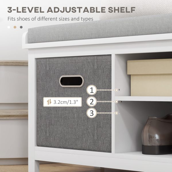 Shoe Bench w/ Seat, Shoe Storage Bench w/ Cushion, 2 Drawers and Adjustable Shelf for Entryway, Hallway, Living Room, Bedroom, White | HOMCOM - Image 5