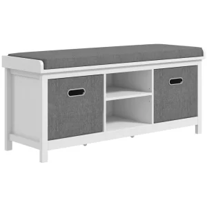 Shoe Bench w/ Seat, Shoe Storage Bench w/ Cushion, 2 Drawers and Adjustable Shelf for Entryway, Hallway, Living Room, Bedroom, White | HOMCOM