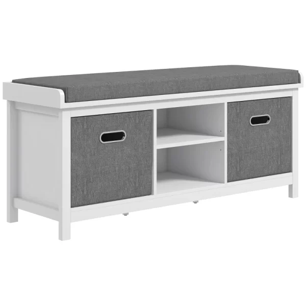 Shoe Bench w/ Seat, Shoe Storage Bench w/ Cushion, 2 Drawers and Adjustable Shelf for Entryway, Hallway, Living Room, Bedroom, White | HOMCOM
