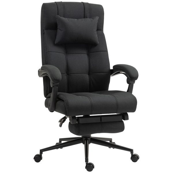 Office Desk Chair with Footrest, Headrest Pillow, Home Office Chair with Reclining Backrest, Swivel Wheels, Black - Image 6