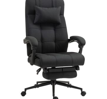 Office Desk Chair with Footrest, Headrest Pillow, Home Office Chair with Reclining Backrest, Swivel Wheels, Black