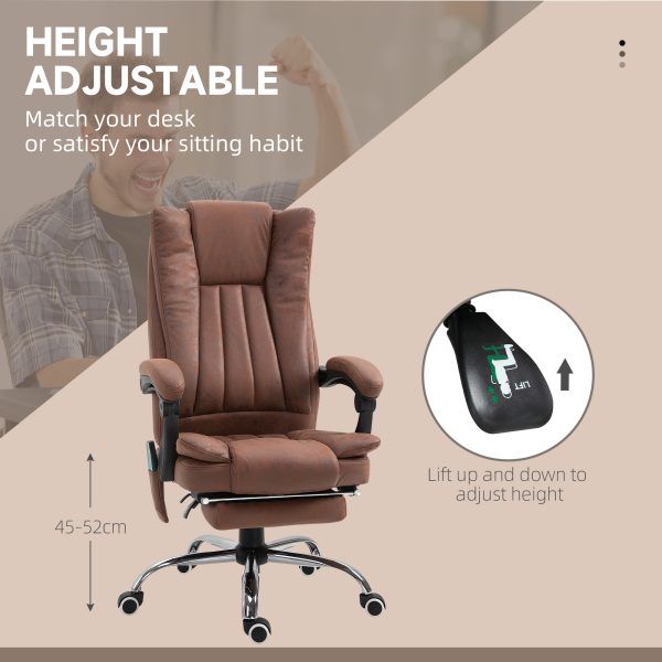 High Back Vibration Massage Office Chair, Executive Office Chair, Heated Reclining Leathaire Fabric Chair w/ Footrest, Brown | Vinsetto - Image 3