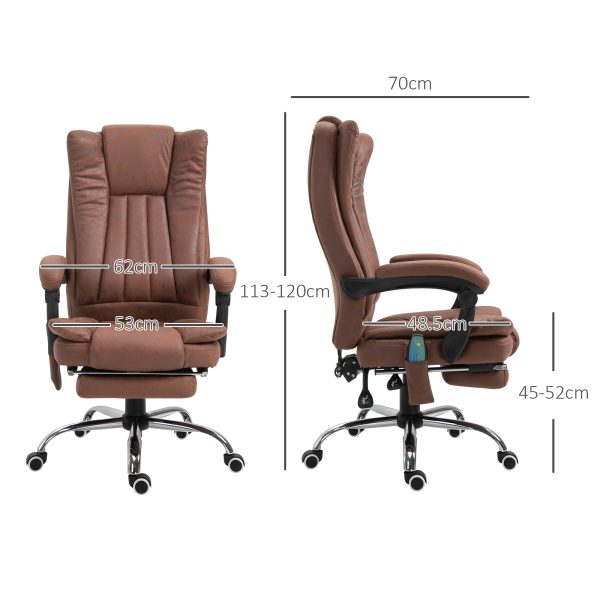 High Back Vibration Massage Office Chair, Executive Office Chair, Heated Reclining Leathaire Fabric Chair w/ Footrest, Brown | Vinsetto - Image 2