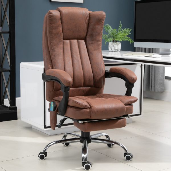 High Back Vibration Massage Office Chair, Executive Office Chair, Heated Reclining Leathaire Fabric Chair w/ Footrest, Brown | Vinsetto - Image 9