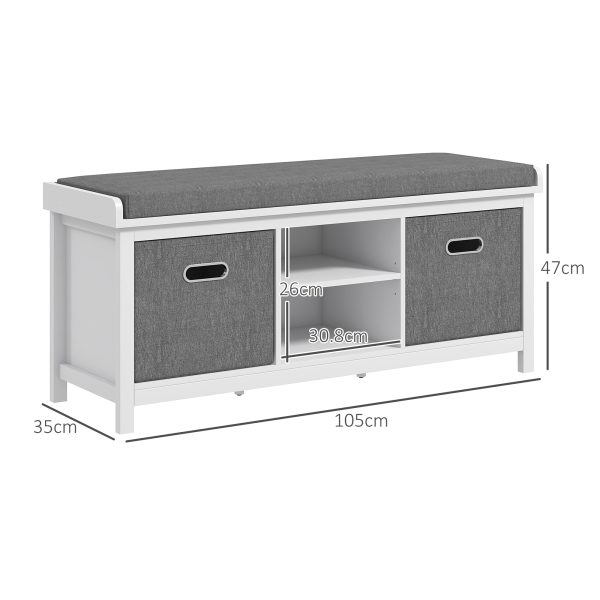 Shoe Bench w/ Seat, Shoe Storage Bench w/ Cushion, 2 Drawers and Adjustable Shelf for Entryway, Hallway, Living Room, Bedroom, White | HOMCOM - Image 2