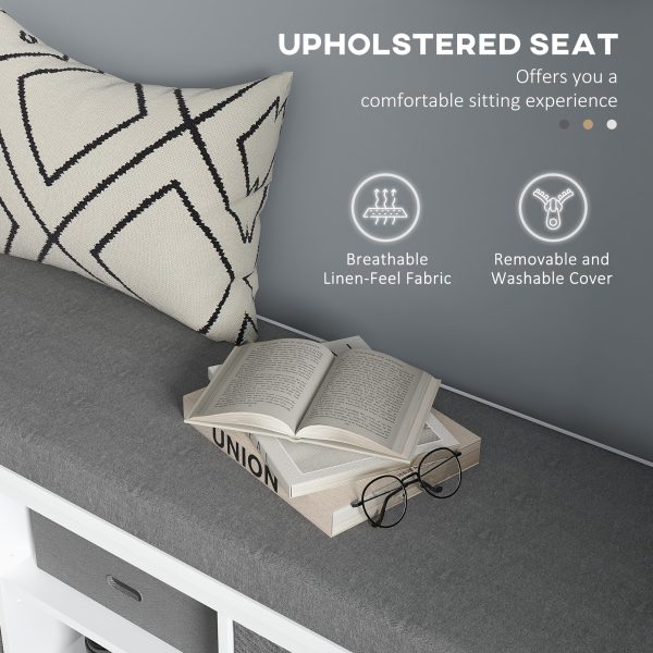 Shoe Bench w/ Seat, Shoe Storage Bench w/ Cushion, 2 Drawers and Adjustable Shelf for Entryway, Hallway, Living Room, Bedroom, White | HOMCOM - Image 3